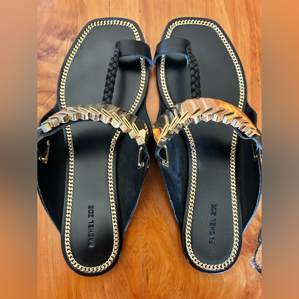 Rachel Zoe black and gold sandals, size 6.5